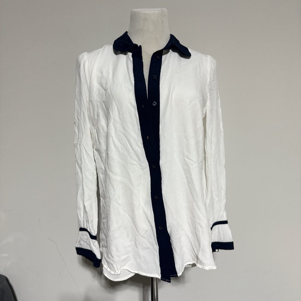 Talbots White Blouse with Black Accents